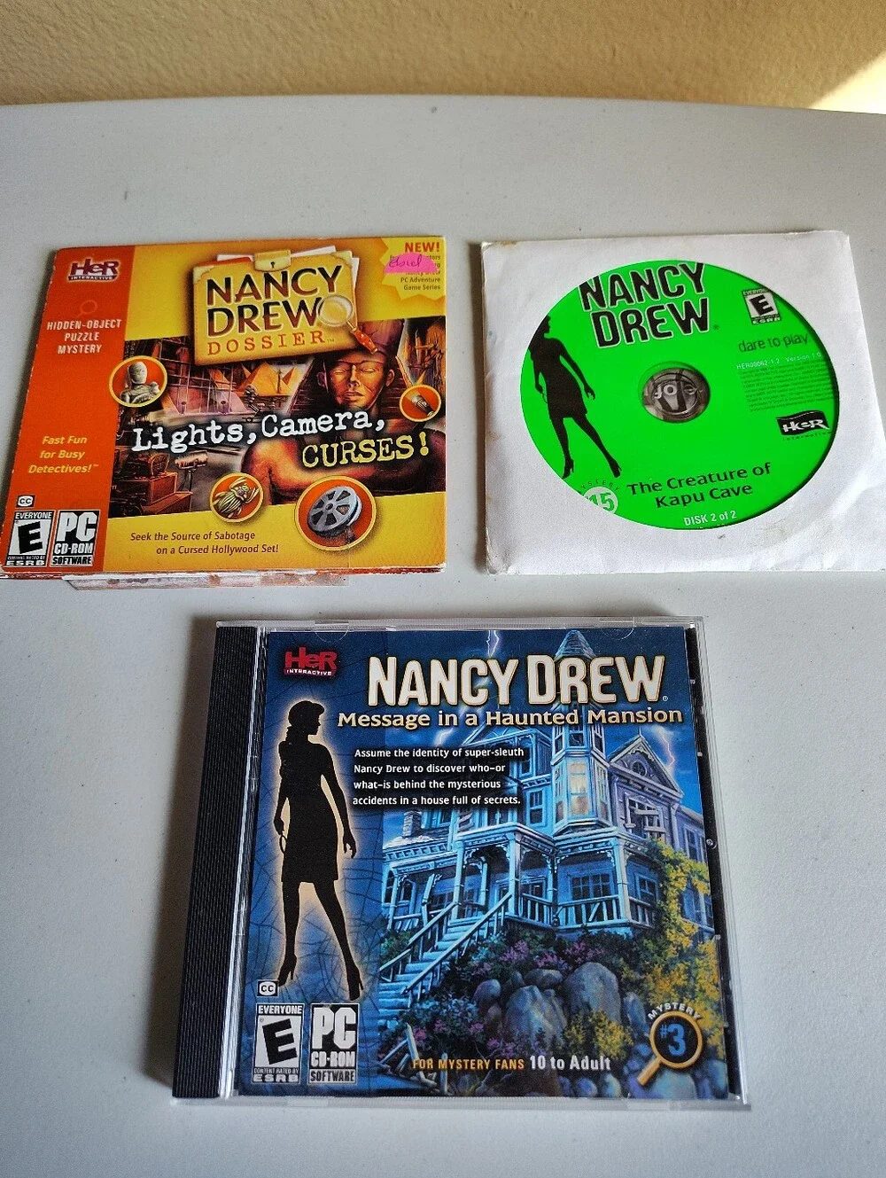 Nancy Drew Lot Of 3 Used Detective PC CD Rom Games Haunted Mansion, Kapu Cave+